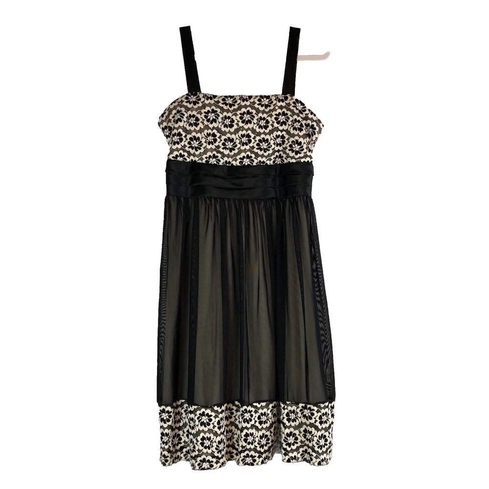 Dressbarn Womens Sleeveless Dress Size 14W Black White Lace Elegant Coquette